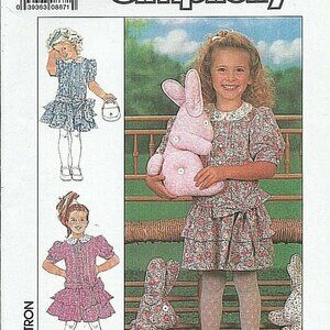 Vintage Simplicity Sewing Pattern 9084 Dress & Stuffed Bunny Girls Size 5
